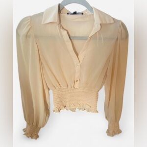 Love Tree Cream Blouse with Smocked Details
